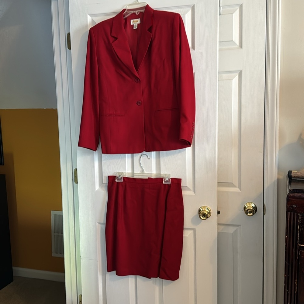 *Slightly used Talbots deep red skirt suit, size 14 petite